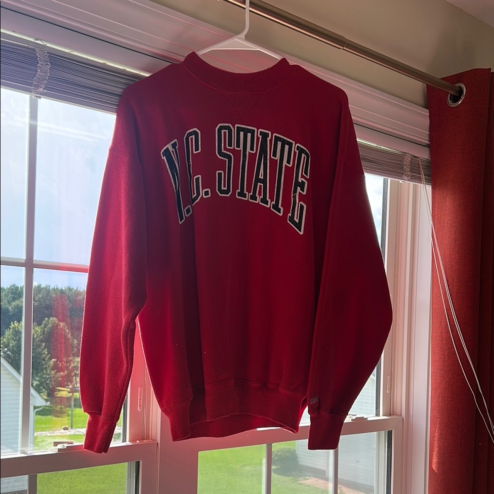 Red Crewneck Sweater with Collegiate Style